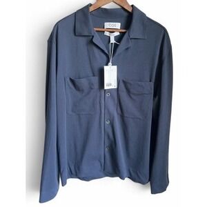COS Mens Long Sleeve Button Up Shirt Black Camp Collar RFID Utility M Cotton NWT